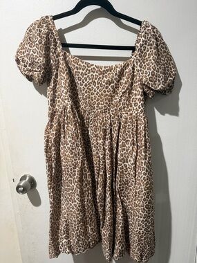 J Crew Leopard Print Puff Sleeve Dress - Tan & Cream